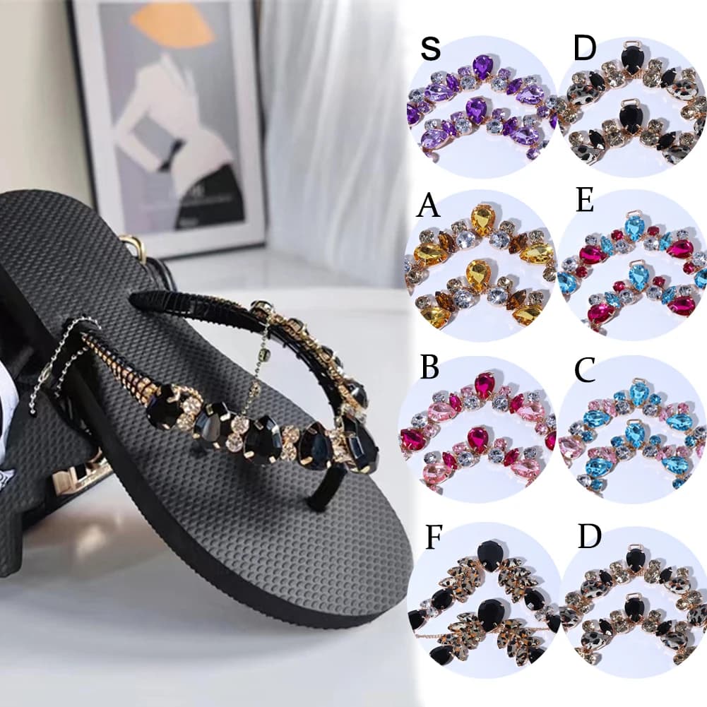 2 pezzi da donna sandalo da spiaggia slider decorare catena accessorio per cucire indumenti fai da te metallo acrilico strass bikini connettore fibbie