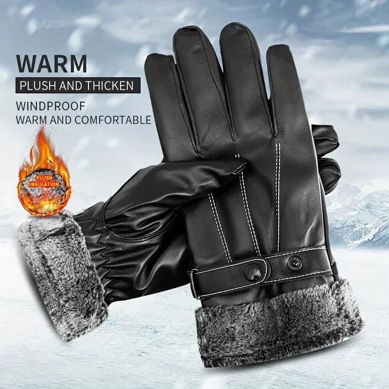 Guanti invernali caldi antivento in pelle, impermeabili, touchscreen, antiscivolo, con fodera in peluche, per ciclismo, corsa e sci
