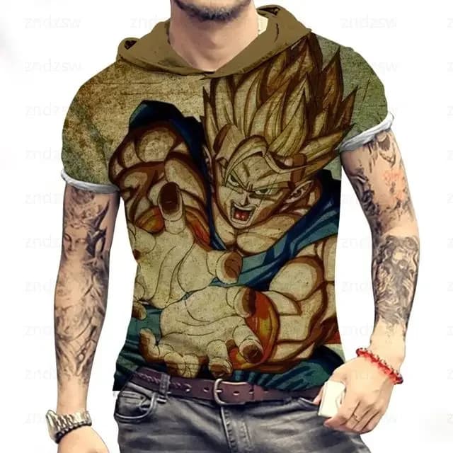 T-shirt con Cappuccio Casual da Uomo Primavera-Estate, Stile Streetwear Dragon Ball, Abbigliamento Sportivo GMY