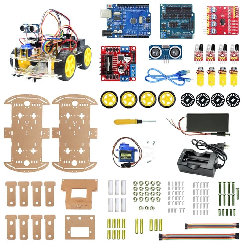 Kit telaio per auto robot intelligente 4WD con tracciamento per evitare ultrasuoni per kit completo fai da te Arduino