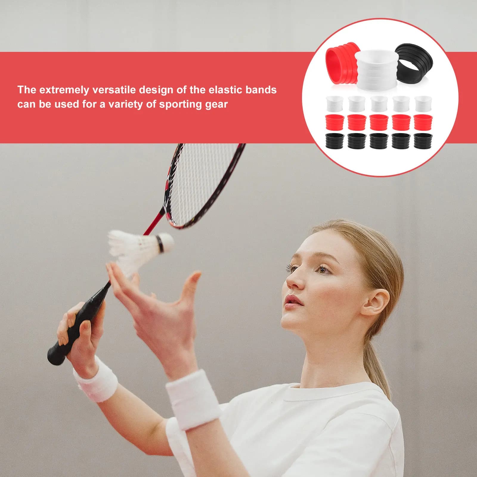 15Pcs Silicone Tennis Racket Grip Bands for Overgrip Protection Non-Slip Moisture-Wicking Reusable Badminton Squash Baseball