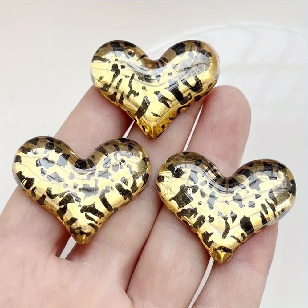 Heart Acrylic Leopard print Heart Rhinestone Flat back scrapbook diy jewelry decoration diy handmade accessories