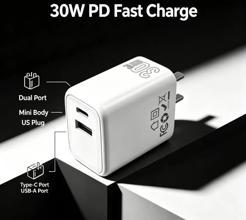 30W Type C PD Fast Charger EU US Plug Travel Quick Charging Adapter With Type C Cable For iPhone iPad Samsung Tablet Charger