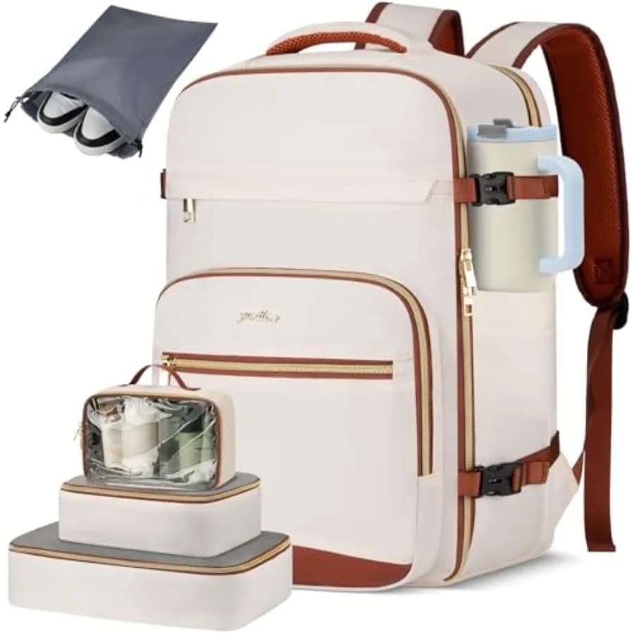 Zaino da viaggio per laptop da donna, in nylon nero, borsa da viaggio approvata TSA con 4 cubi organizer