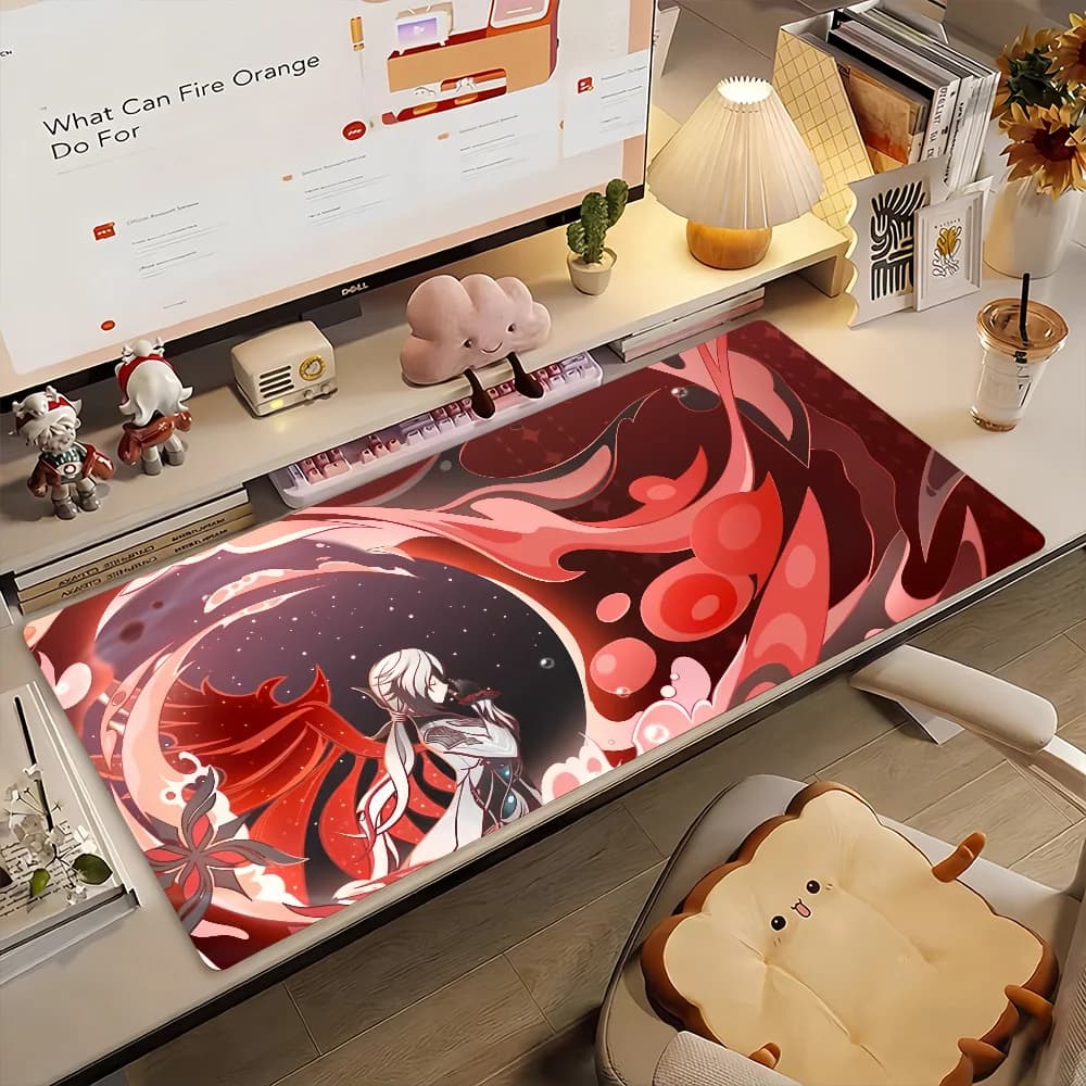 Tappetino per Mouse da Gaming Grande con Base Antiscivolo e Bordi Cuciti, Stampa Anime Fantasy Fiamma Rossa, Tappetino da Scrivania per PC e Laptop