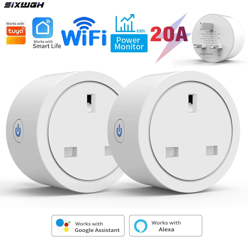 Presa intelligente WiFi Tuya 20A con monitoraggio dell'energia, timer e conto alla rovescia, compatibile con l'app Smart Life, Alexa e Google Home.