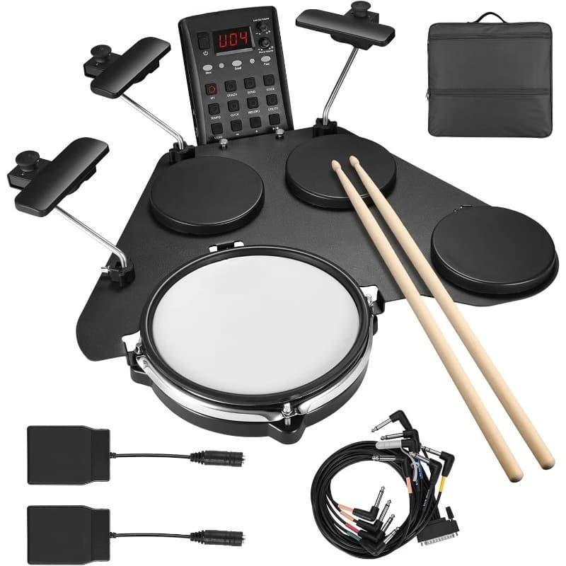 Set di batteria elettronica, batteria elettrica portatile per principianti con rullante a rete silenziosa, oltre 220 suoni, MIDI USB,