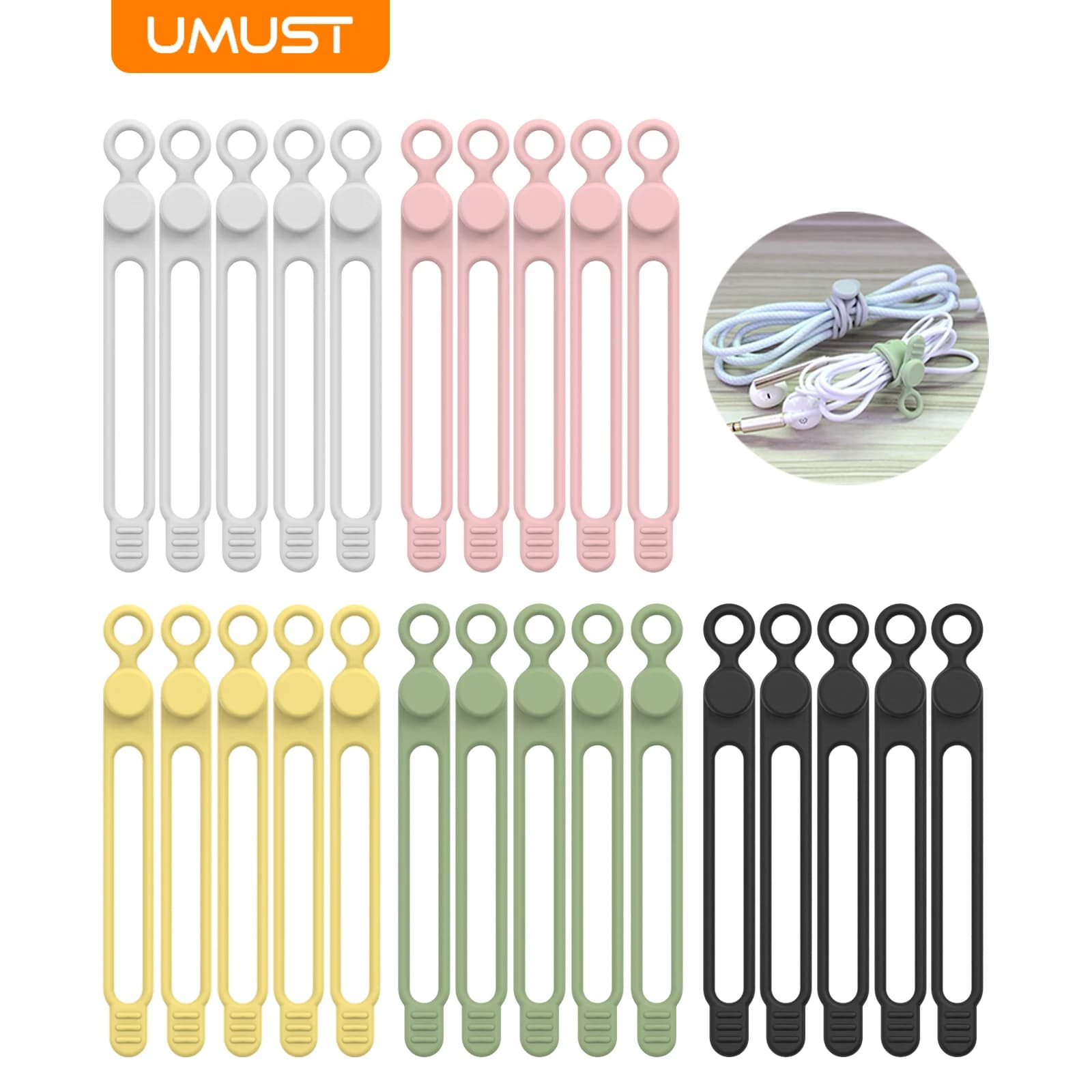 Fascette per cavi in silicone UMUST, Fascette per cavi, Fascette per cavi, Organizzatore per cavi riutilizzabile, Organizzatore per cavi da viaggio, Fascette per organizer per cavi (Multicolore)