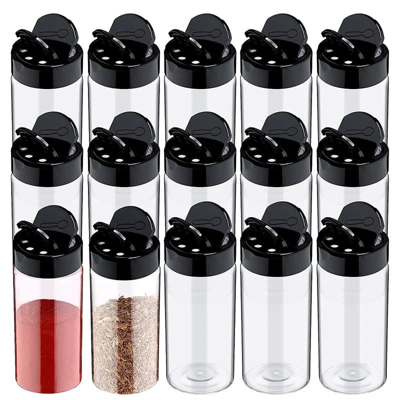 LMETJMA Barattolo di spezie in plastica trasparente con coperchi Shaker Contenitori per condimenti da cucina per la conservazione di polveri di spezie da cucina JT198