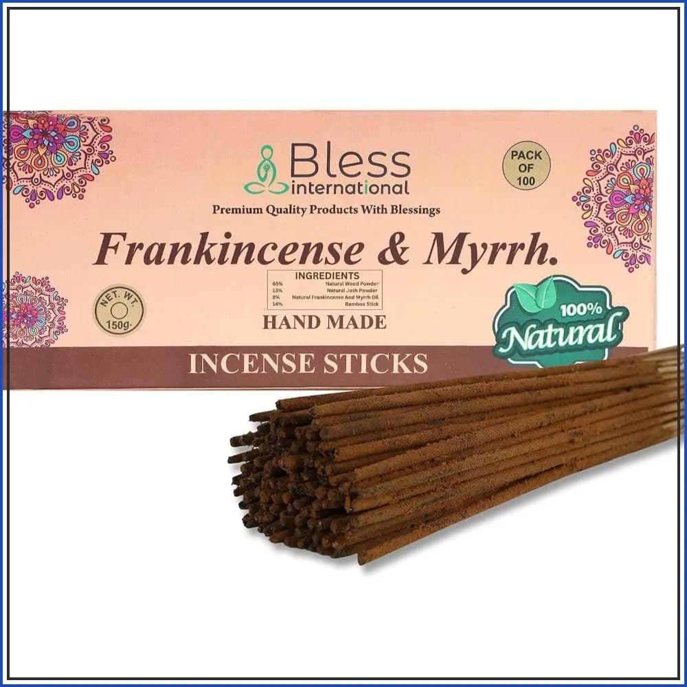 Frankincense & Myrrh Incense Sticks - 100% Natural, Hand-Dipped, Charcoal-Free, 100 Sticks (5.25 OZ)