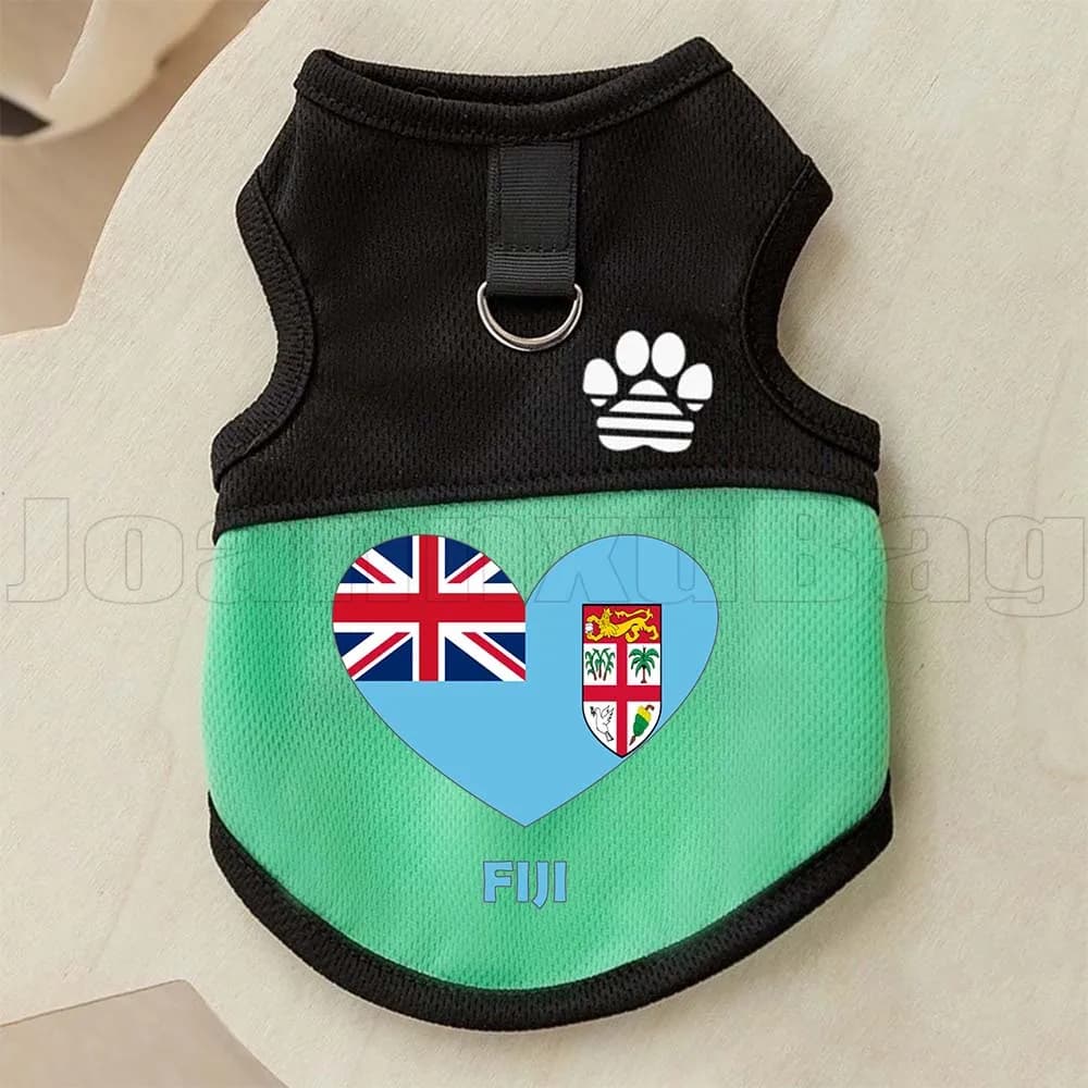 Pettorina/Gilet per Animali Domestici con Bandiera a Cuore delle Fiji, con Anello a D per Guinzaglio, Gilet Traspirante in Rete per Cani e Gatti, Ideale per Esterni