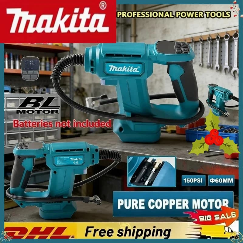 Compressore d'aria portatile Makita 18V senza fili con display digitale, gonfiatore per pneumatici auto, compatibile con batterie Makita
