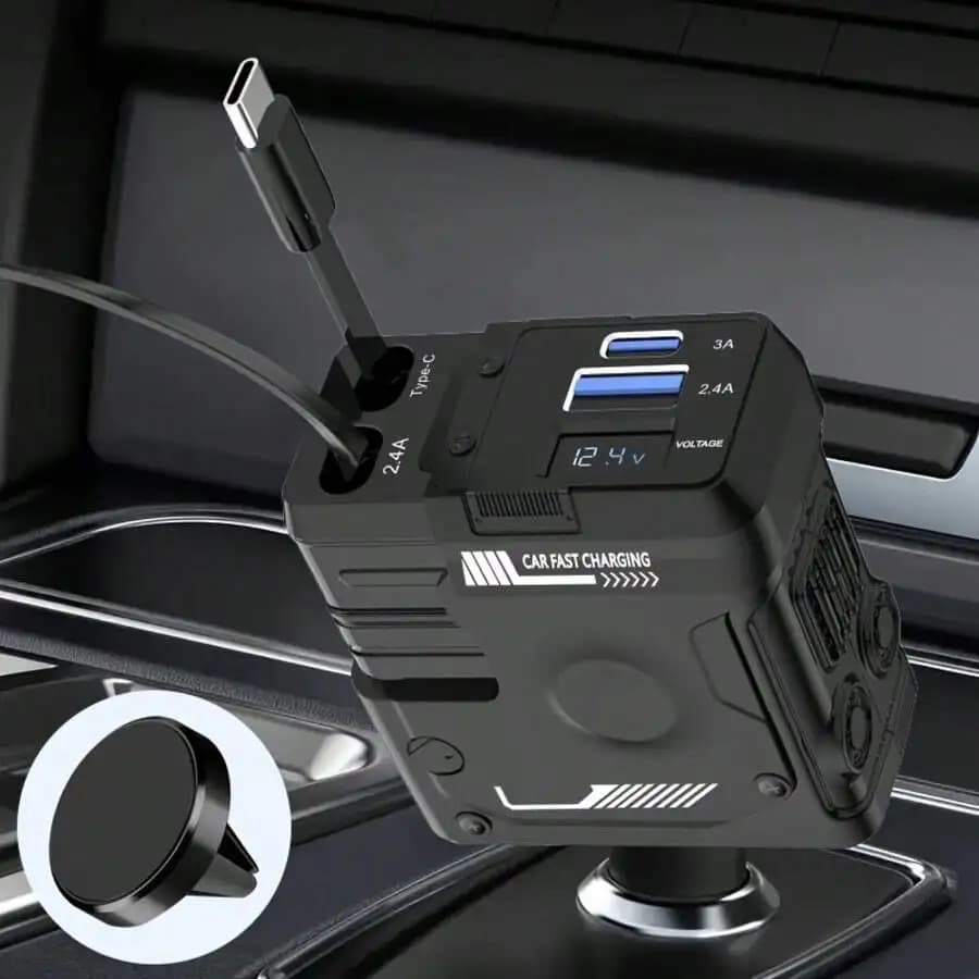 Caricabatterie per auto intelligente da 120 W con 4 porte, cavo retrattile automatico e supporto magnetico per iPhone, Galaxy, Pixel - Soluzione di ricarica rapida
