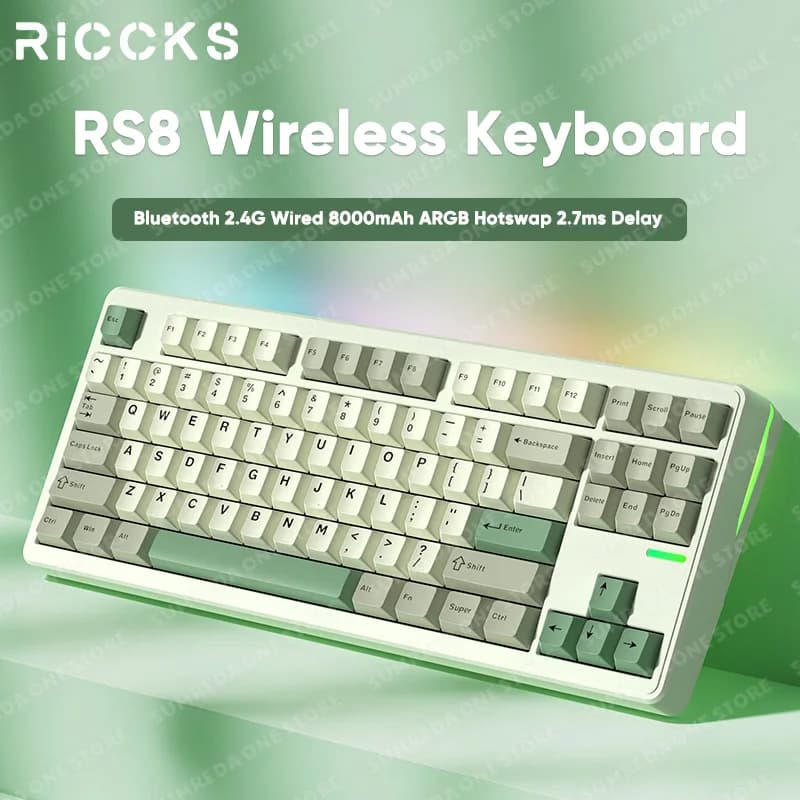 Ricck RS8 Tastiera meccanica wireless Bluetooth 2.4G Gaming Wired 8000mAh RGB Hotswap Gamer Supporto senza contatto Tastiera QMK