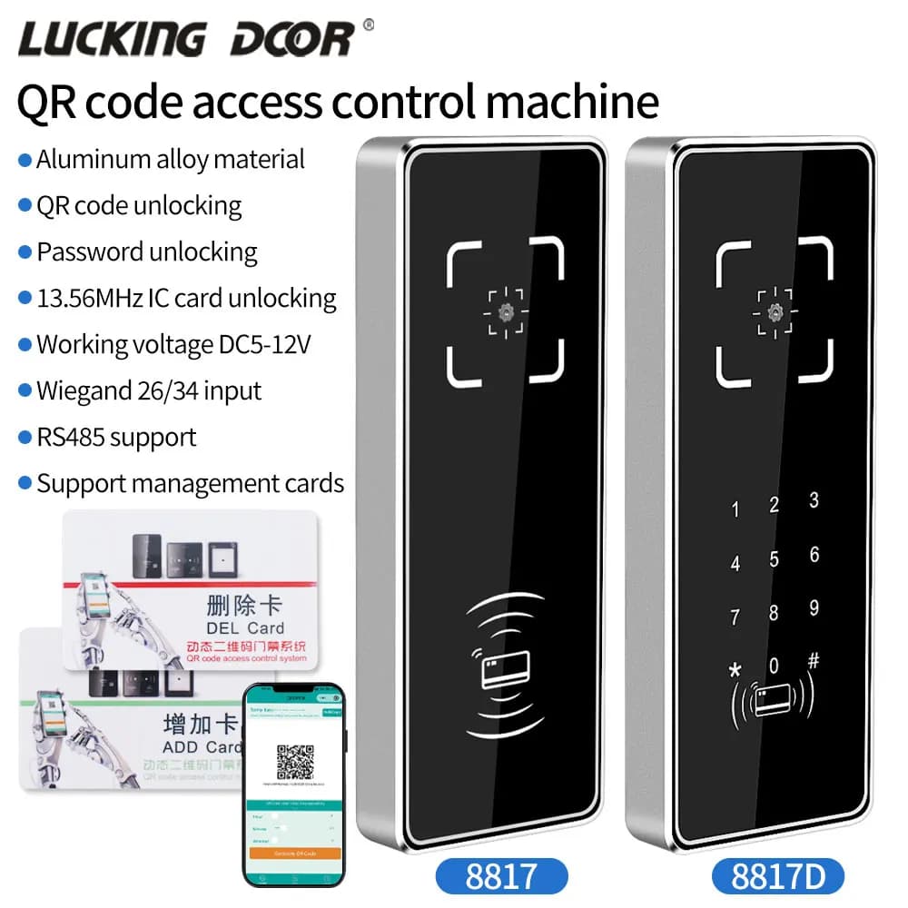 Lettore di codici a barre dinamico lettore di codici QR Scanner controllo accessi con scheda Master NFC RFID RS485 TCP/IP LAN Wiegand In alluminio tornello