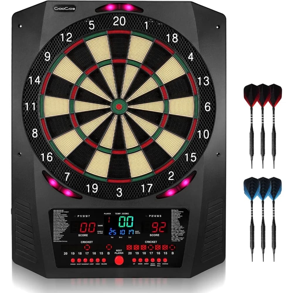 Tavola da Freccette Elettronica con Luci LED ed Effetti Sonori, Set Freccette Digitali con 6 Freccette e 100 Punte Morbide per