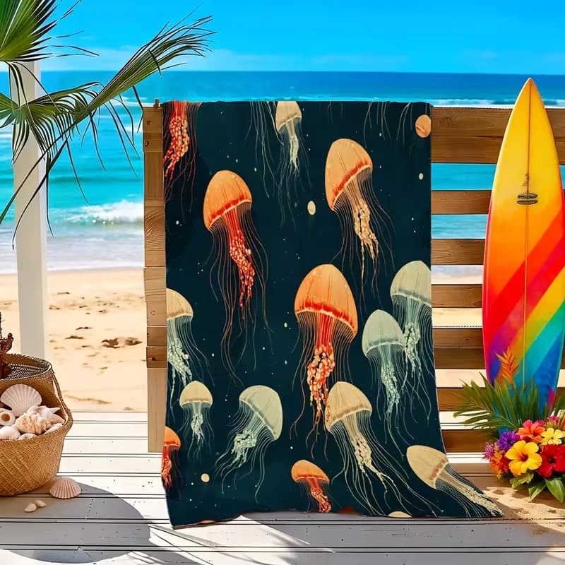 Asciugamano da spiaggia colorato con meduse e oceano, stampa artistica subacquea, ad asciugatura rapida, anti-sabbia, assorbente, per viaggi in spiaggia e vacanze