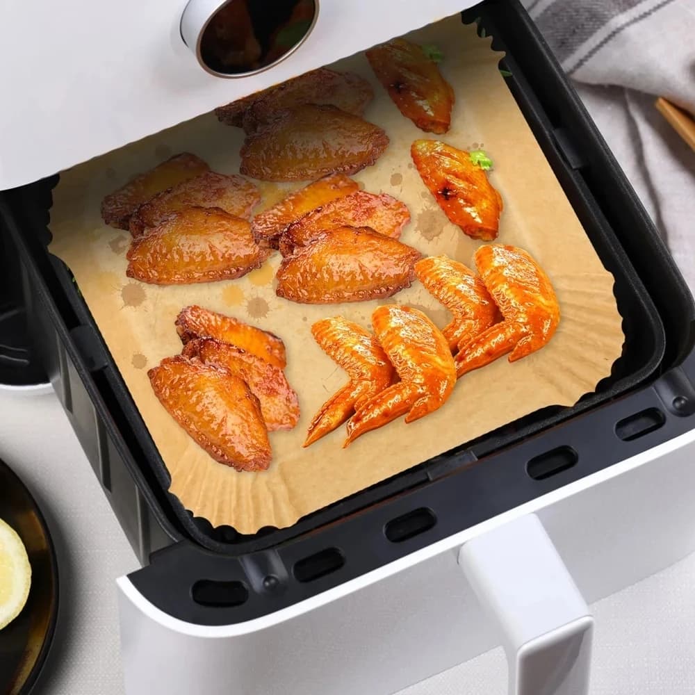 50/100 Pezzi Fogli di Carta Monouso per Friggitrice ad Aria, Antiaderenti e Resistenti all'Olio, Tappetini da Forno Circolari, Quadrati, Rettangolari, Resistenti al Calore per Cucina