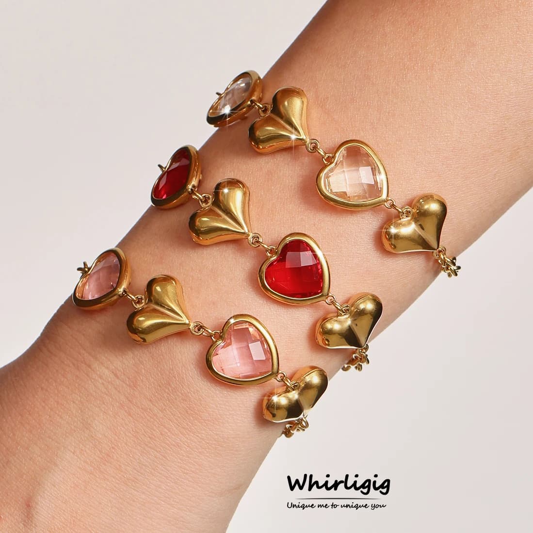 Gorgeous Heart Love Pendant Stainless Steel Necklace Bracelet for Women Luxury Gold Plated O Chain Charm Jewelry
