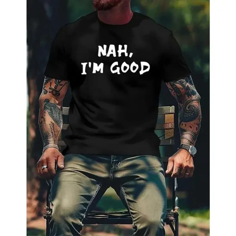 100% Cotton Men'S Statement Tee – 'NAH, I'M GOOD' Print, Short Sleeves For Summer Comfort Golf Gift T-Shirt For Men And Women