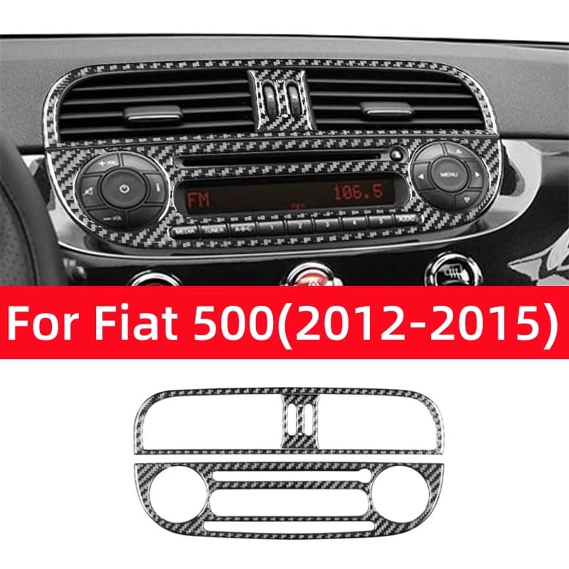 Accessories for Fiat 500 2012-2015, Decorative Sticker in Vera Fibra di Carbonio Morbida per Console Centrale, CD e Bocchette dell'Aria
