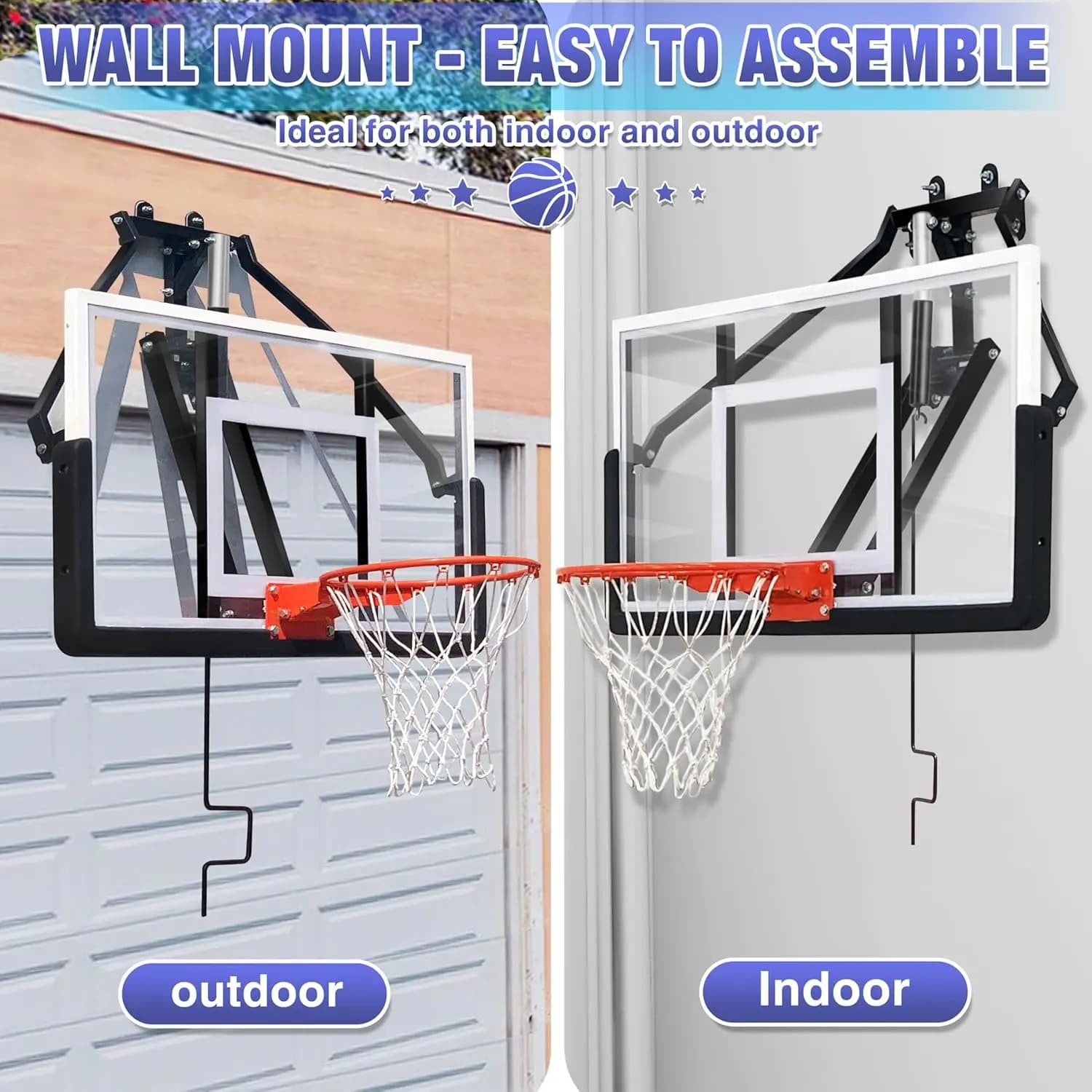 Canestro da basket da 54,5" a parete, altezza regolabile, porta da basket, uso interno ed esterno, facile da montare · Vendite dirette in fabbrica