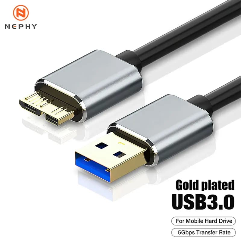 Cavo USB 3.0 a Micro B placcato in oro Disco rigido Trasferimento dati da 5 Gbps Cavo di ricarica rapido per Samsung Toshiba WD Seagate HDD SSD
