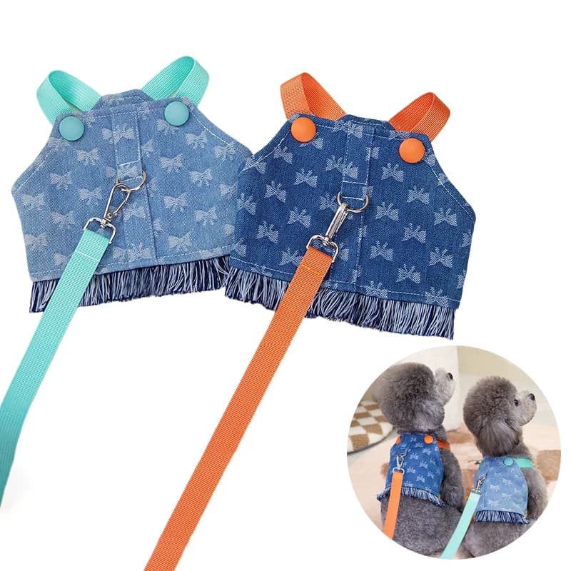 2024 Primavera Vestiti per cani Cucciolo Imbracatura Gilet con anello a D per cani di piccola taglia media Designer di lusso Abbigliamento in denim per Chihuahua Barboncino