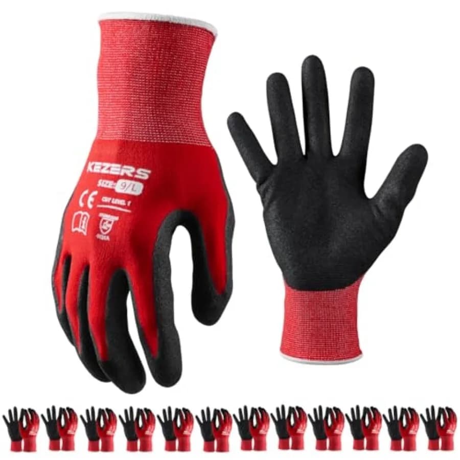 Guanti da lavoro, 12 paia di guanti da lavoro rivestiti in nitrile MicroFoam per uomo, guanti in nylon lavorato a maglia senza cuciture, per il fai da te
