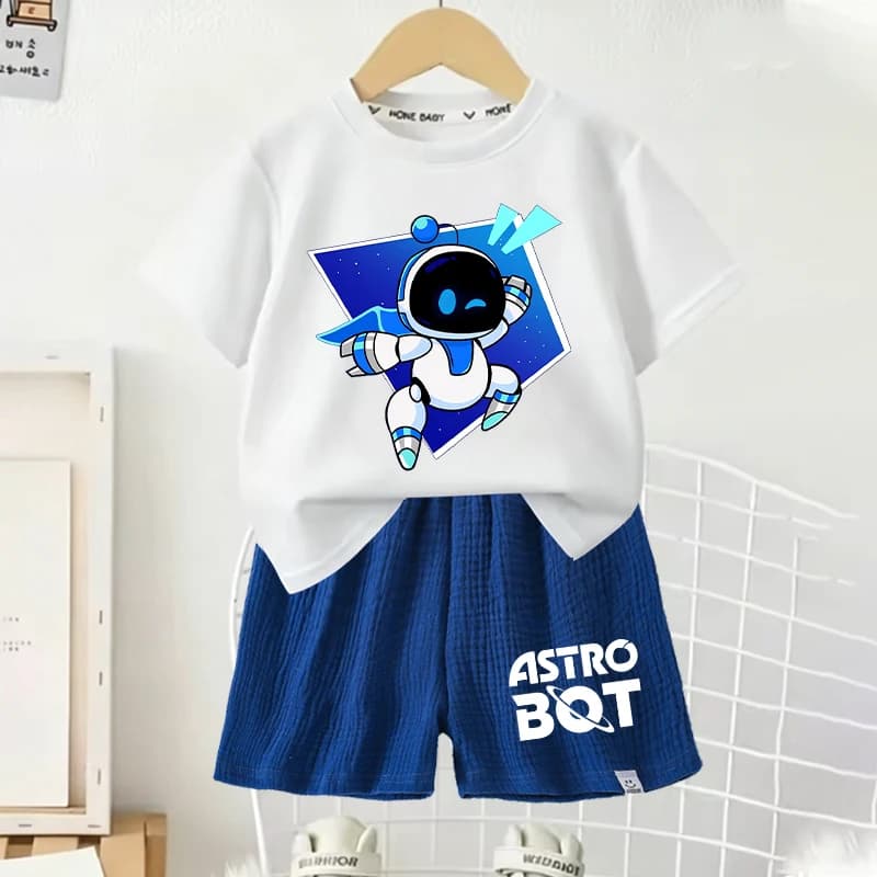 Completo Sportivo Estivo per Bambini e Bambine Astro Robot - T-Shirt a Maniche Corte e Pantaloni (Set 2 Pezzi) - Abbigliamento Casual Sportivo per Esterni