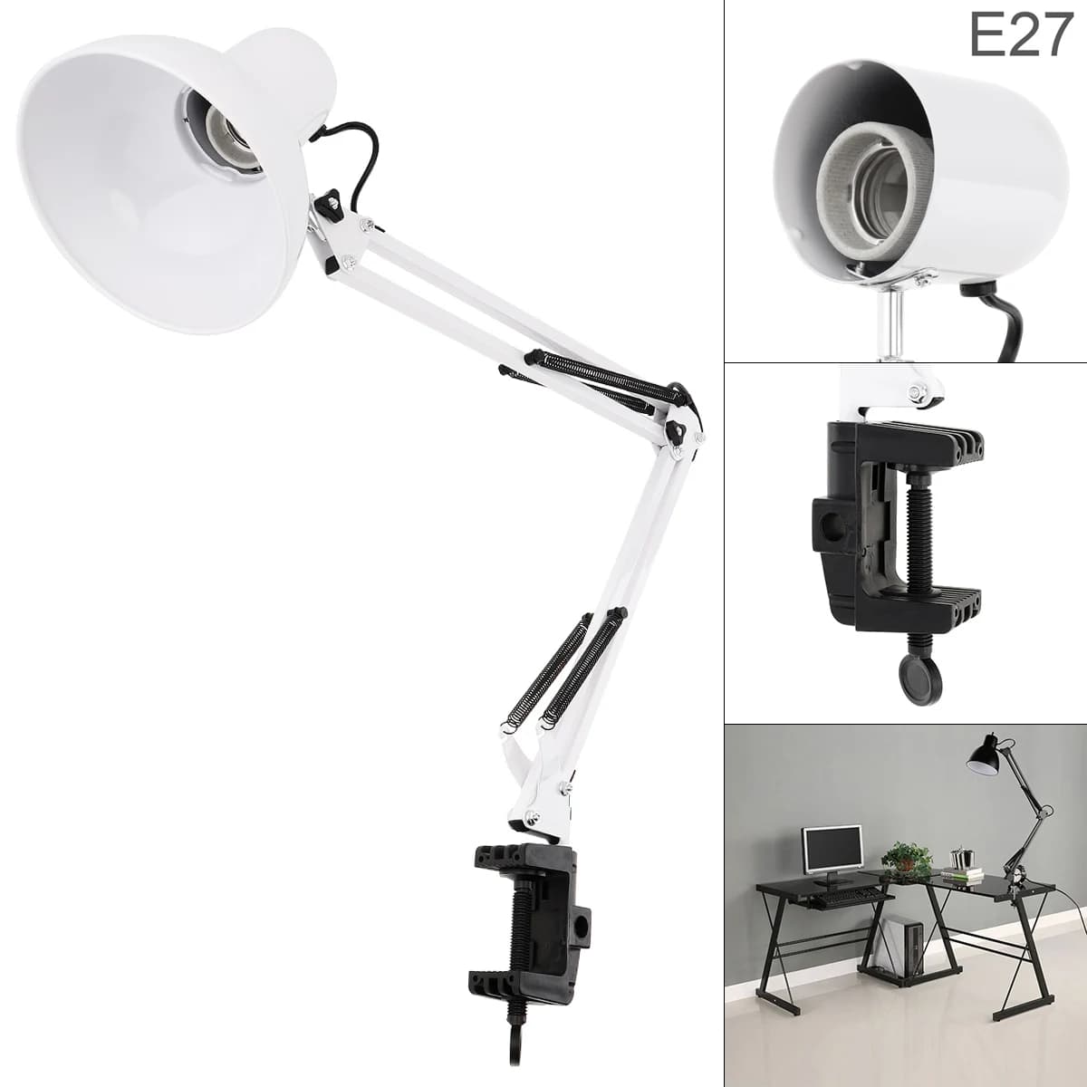 Lampada di protezione per gli occhi da scrivania con braccio oscillante con testa della lampada girevole e supporto per montaggio a morsetto rotazione di 360 gradi per ufficio/casa