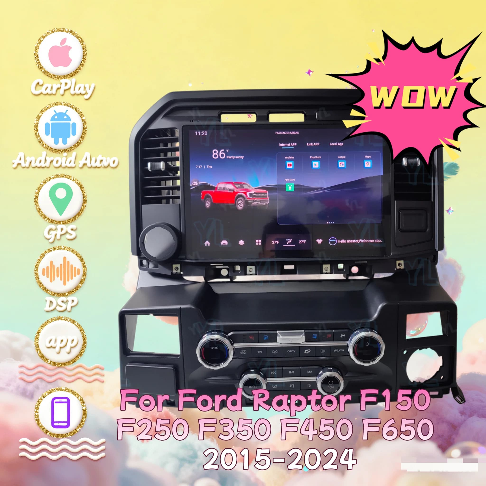 2025 13.3" Touch Screen Andorid Car Radio For Ford Raptor F150 F250 F350 F450 F650 2015-2024 GPS Carplay Media Video Player bt