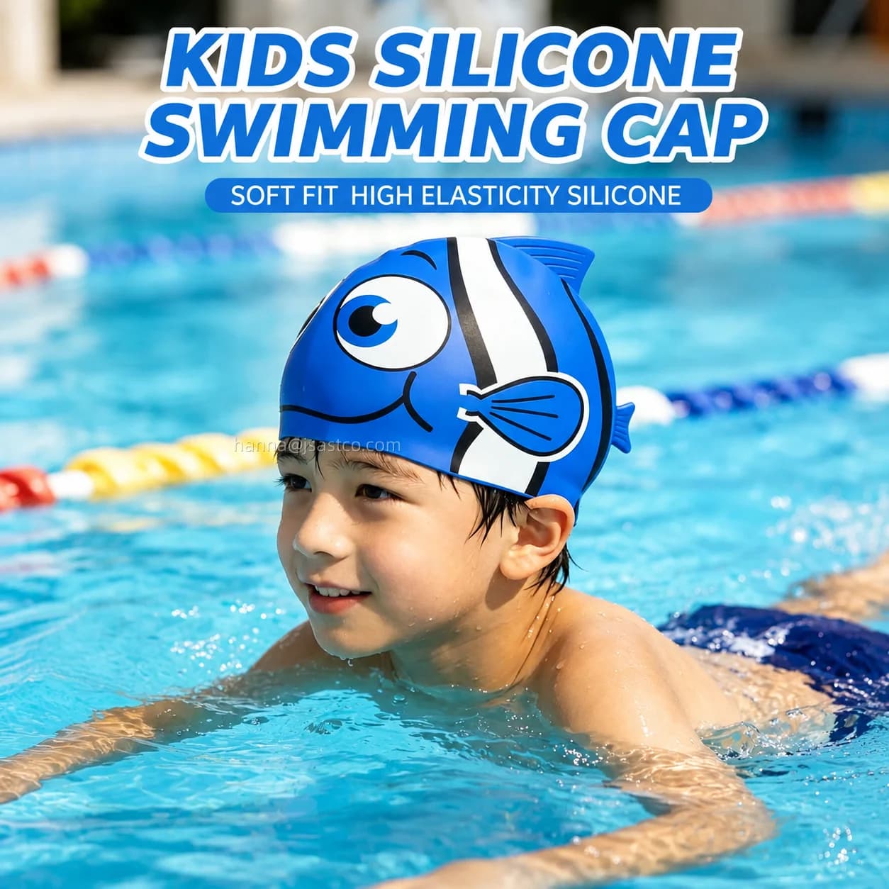 Kids Silicone Swimming Cap Cartoon Fish Design Soft Stretchy Swim Hat Waterproof Ear Protection Cap for Boys Girls