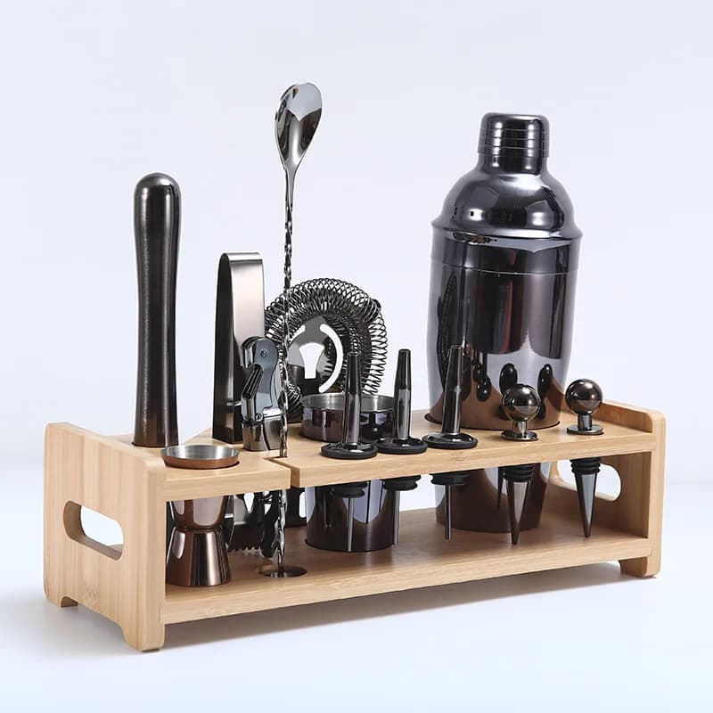 Set miscelatore transfrontaliero da 14 pezzi Set shaker Cocktail da bar Set miscelatore in acciaio inossidabile Rack di stoccaggio