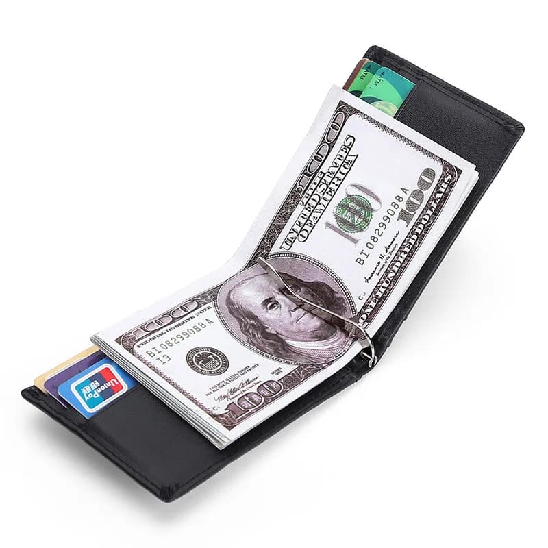 Portafoglio da uomo con blocco RFID con morsetto in metallo porta carte di credito in vera pelle piccola per borsa da uomo sottile