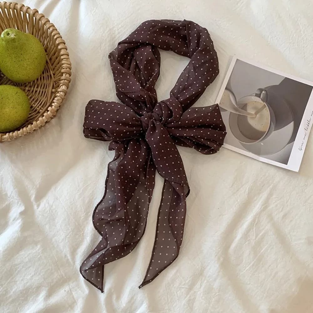 Fashion Headband Polka Dot Scarf Polka Dots Chiffon Thin Head Scarf Multifunction Long Scarves Women