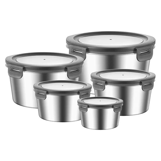 Set di 5 Contenitori per Alimenti in Acciaio Inox 304 con Coperchio in PP per Frigorifero e Cucina