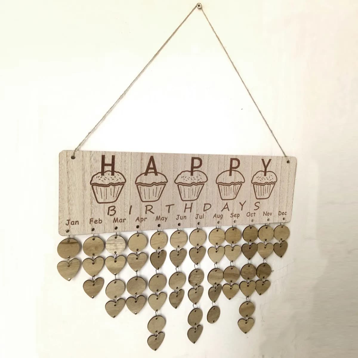 Calendario in Legno con Corda per Appendere, 50 Anelli in Ferro, 50 Dischi, Promemoria per Compleanni e Anniversari, Decorazione Murale per Famiglia e Festività