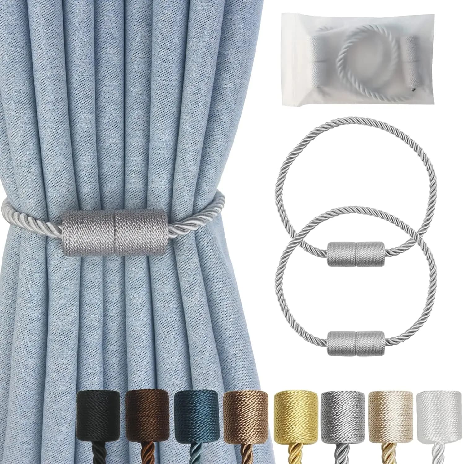 Fermacurtain Magnetici (Confezione da 2) Grigio, Supporti Decorativi Moderni per Tende e Drappeggi