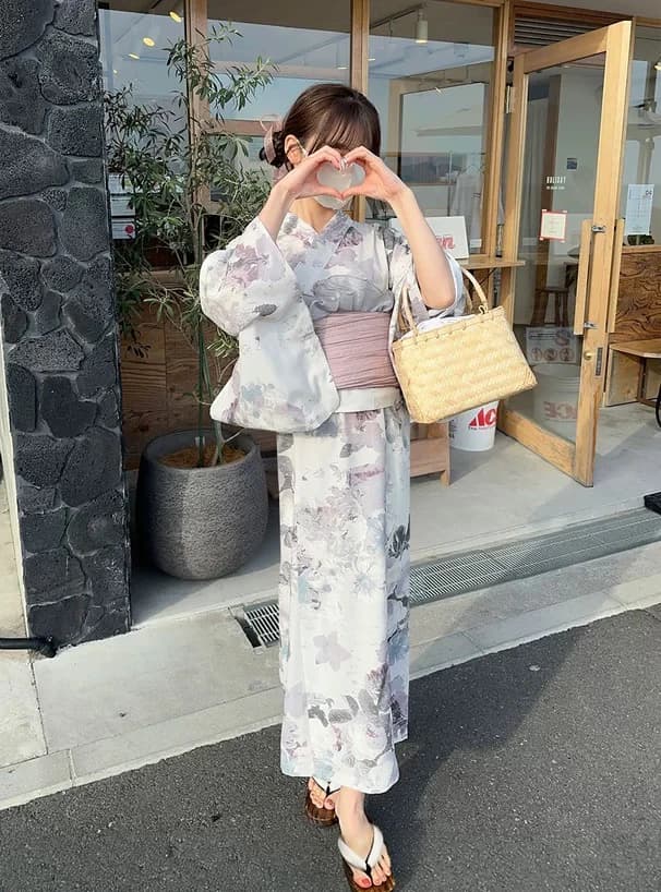 Elegant Floral Print Kimono Dress Two-Piece Strap Bathrobe Traditional Japanese Costume Fireworks Festival Women's Fashion