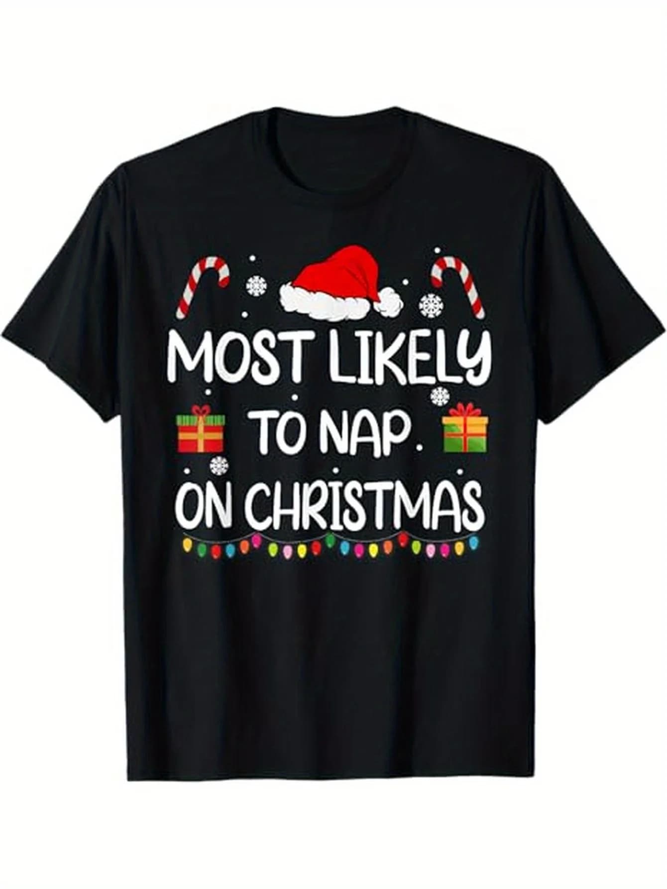 Maglietta Nap On Christmas, 100% cotone, maglietta nera Family Time S-XXXL