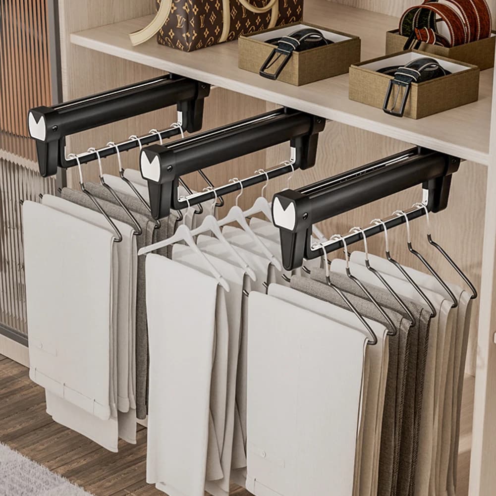 Pants holders Retractable holders for clothes Dresses Rod for hanging the closet to save space