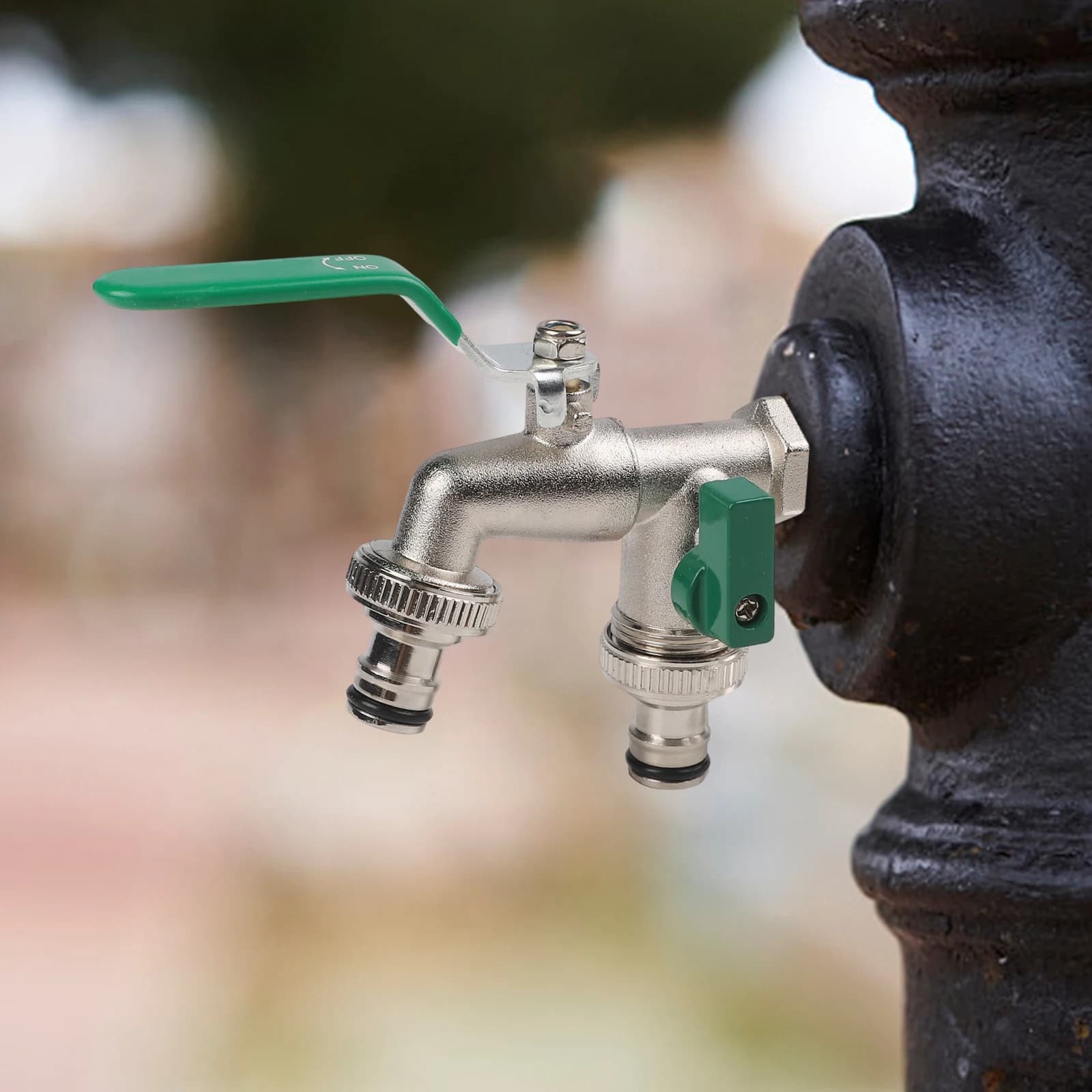 Rubinetto dell'acqua doppio in ottone da 1/2 ''pollici Connettore del tubo flessibile del rubinetto con capezzolo di uscita da 3/4 '' per barile di pioggia per lavatrice da giardino