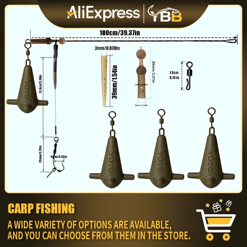 Set per Pesca alla Carpa con Helicopter Rig e Ronnie Rig, con Piombi Rivestiti, Pronto all'Uso Anti-Groviglio per la Pesca alla Carpa, Disponibile in 57G-113