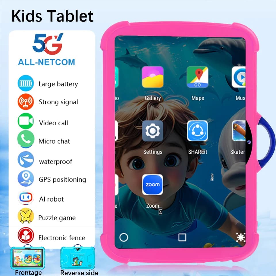 New Children's Tablet 5G WiFi 7 Inch Android 11 Quad Core 4GB RAM 128GB ROM 3200mAh Bluetooth Children's Gift Tablet PC with Kids Software