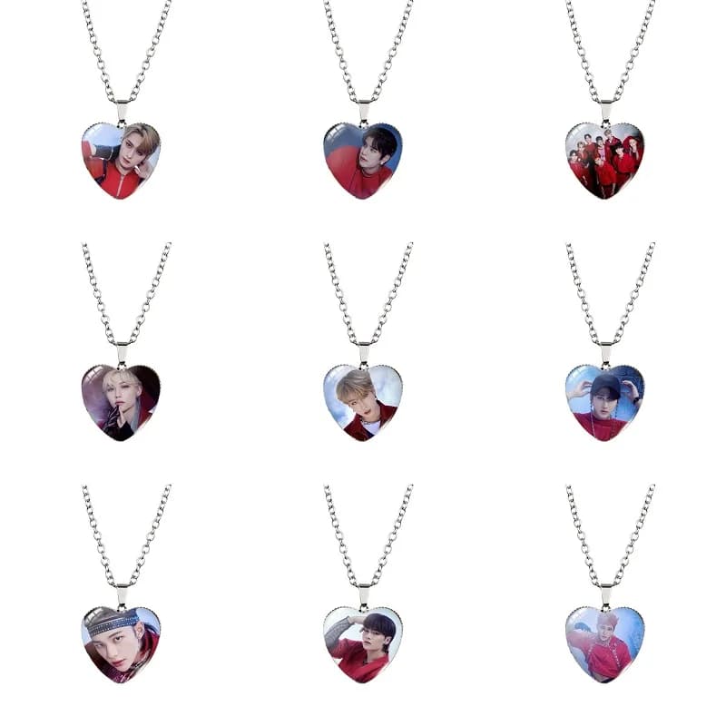 Collana in acciaio inossidabile K-pop Stray Kids SKZOO con ciondolo a forma di cuore Time Gem Peach Heart, collana Stray Boys