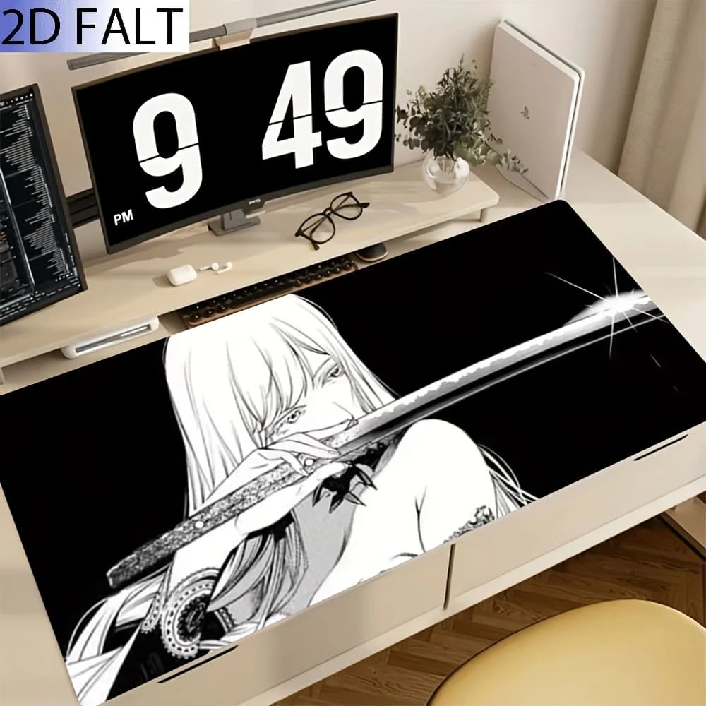Gaming Mouse Pad,Desk Mat,Large Size,Anti-slip,Stitched Edges,Soft Rubber,Long Hair Samurai Sword Anime Deskpad For Office Use