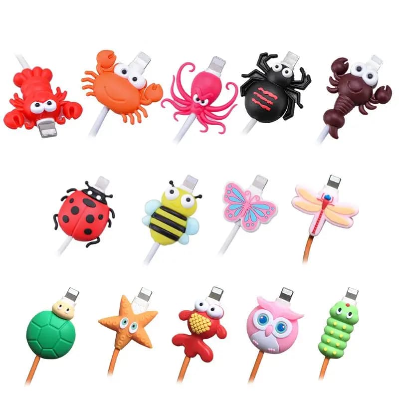 Cute Insect Shape USB Charger Cable Cover protettiva Soft Silicone Data Line Cord Protector per connettore Smart Phone