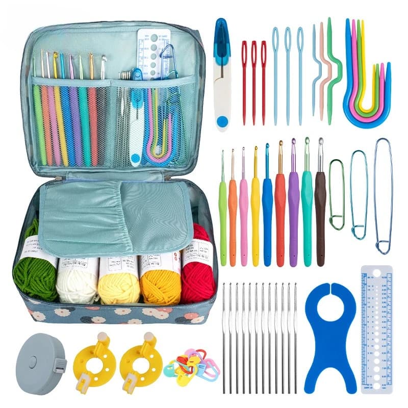 Kit di uncinetti ergonomici colorati Aghi smussati Strumenti per cucitura a occhi grandi con custodia per lavori a maglia di filati Principianti di cucito