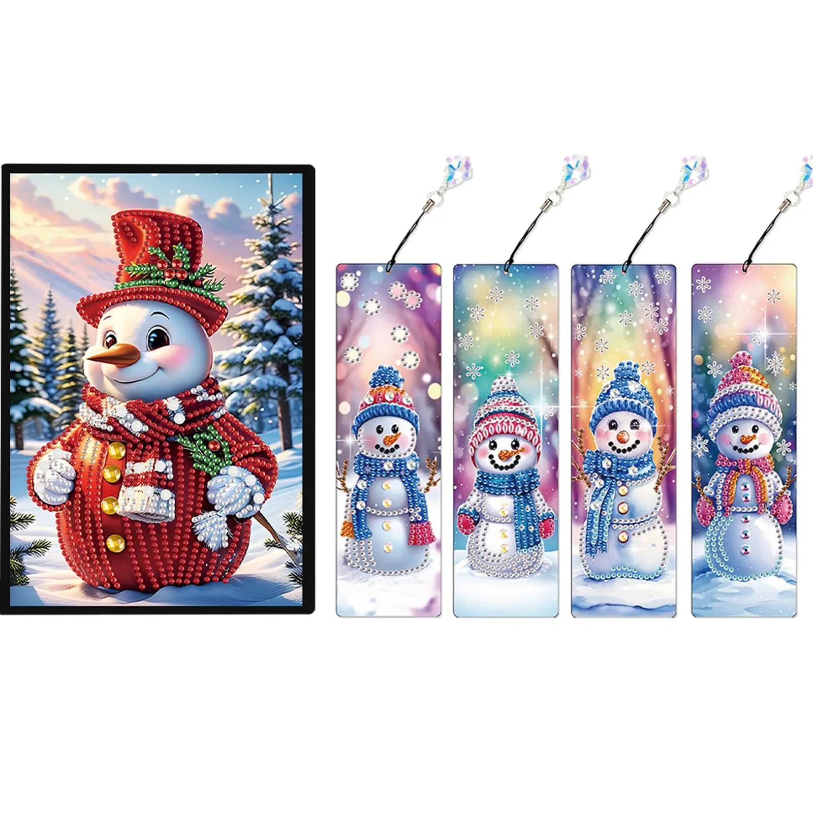 Set di Quaderni con Pittura Diamantata Formato A5 a Tema Pupazzo di Neve con 4 Segnalibri, Regalo per le Feste